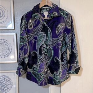 Chico's Purple and Green Paisley Button Down Shirt